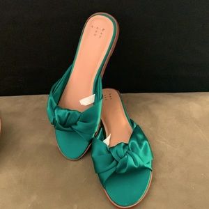 A New Day- Green Satin Sandals-8 1/2 Knot Detail-Worn once, excellent condition.
